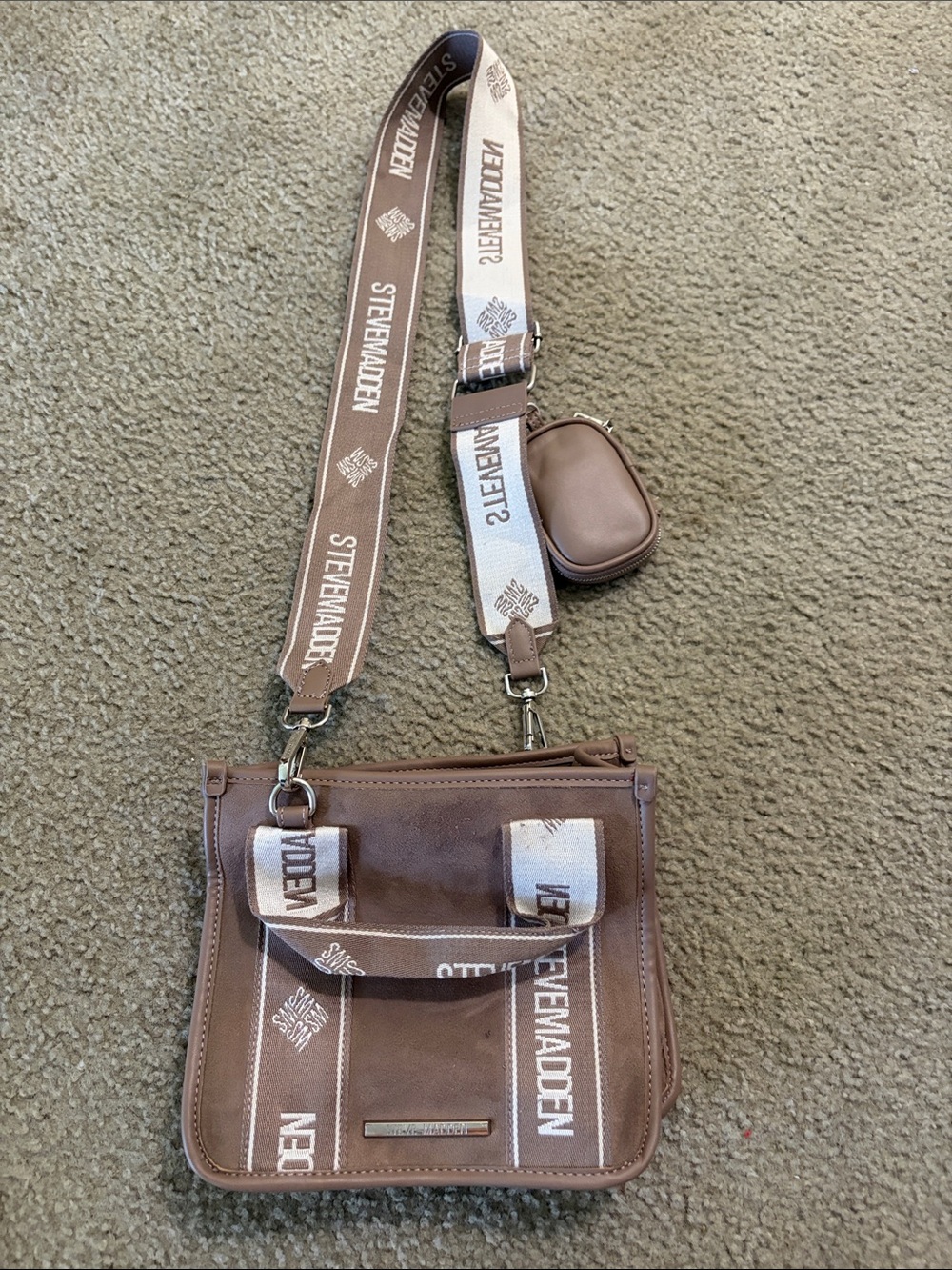 Steve Madden Taupe Brown Crossbody Bag with Branded Strap